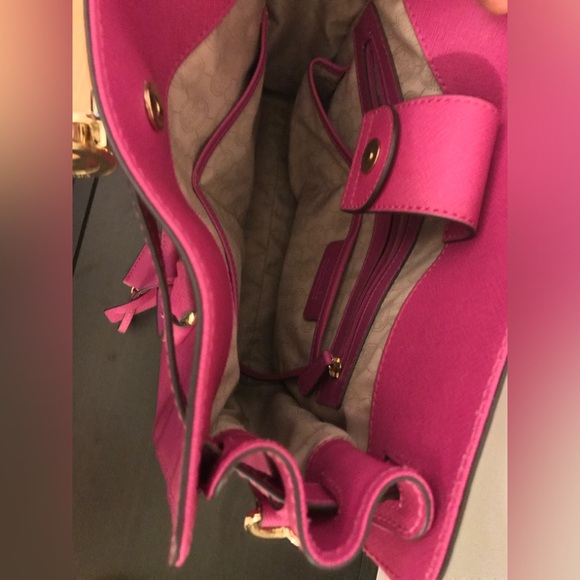 MICHAEL MICHAEL KORS HAMILTON BAG LG TOTE GENUINE LEATHER FUSCHIA With Dust Bag - Picture 2 of 7
